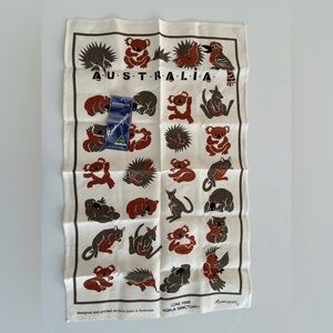 LINEN Tea Towel Lone Pine Koala Sanctuary Souvenir Australia Animals Unused NWT